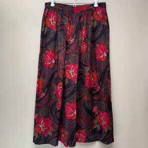 Vintage Red Floral and Paisley Midi Skirt